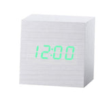 Réveil Cube en Bois Blanc à Led